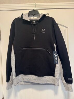 Messi Men's Black & Gray Quarter-Zip Hooded Sweatshirt